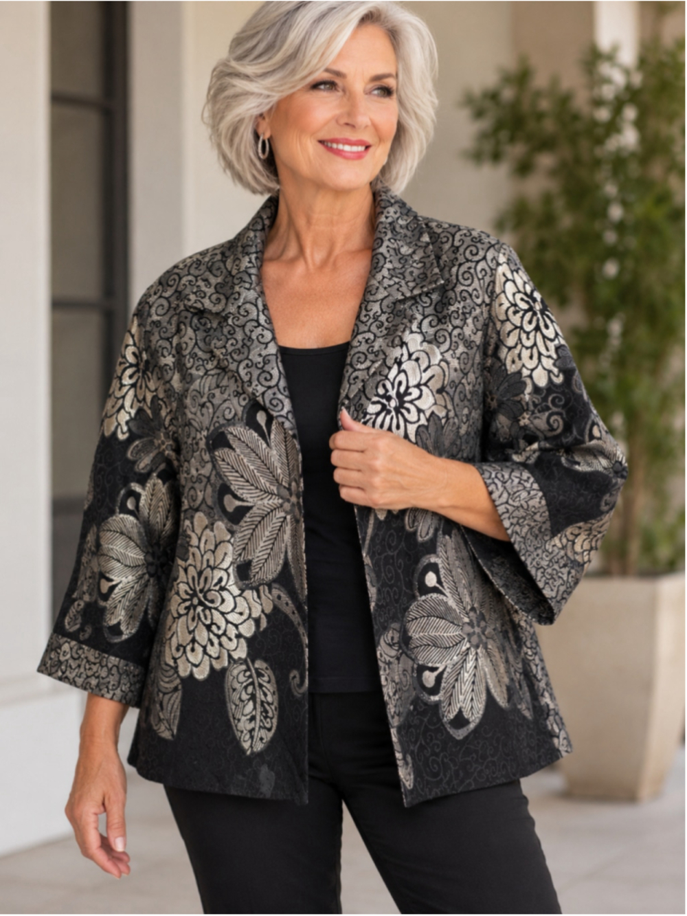 Chico's Black Embellished Blazer Jacket Women's Size 16